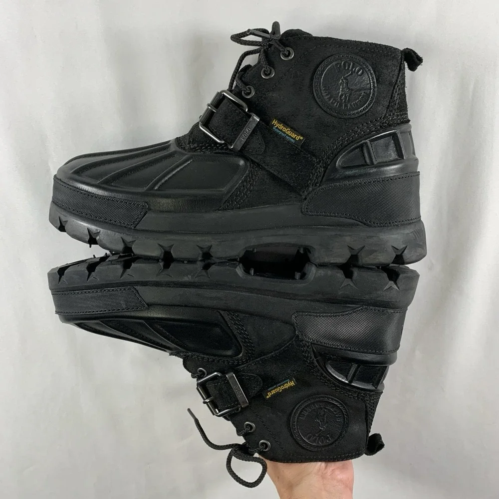Polo Ralph Lauren Mens Oslo Low Boots Size 8.5 Black Leather Waterproof Duck